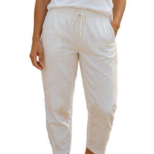 L.L. Bean White Cotton Crop Pants Drawstring Elastic Waist 24W NWT